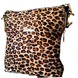 EUC Valentina Brown and Black Crossbody Bag with Pony-hair Leopard Print